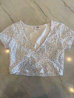 Cotton On White Crop Top with Blue Dot Print
